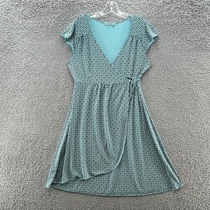 Fresh Produce Dress Women Medium Blue Geo Print Knit T Shirt Faux Wrap